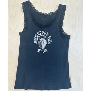 Tank Top Black Lace Trim Strawberry Fields 96 Tour Ribbed Size XS